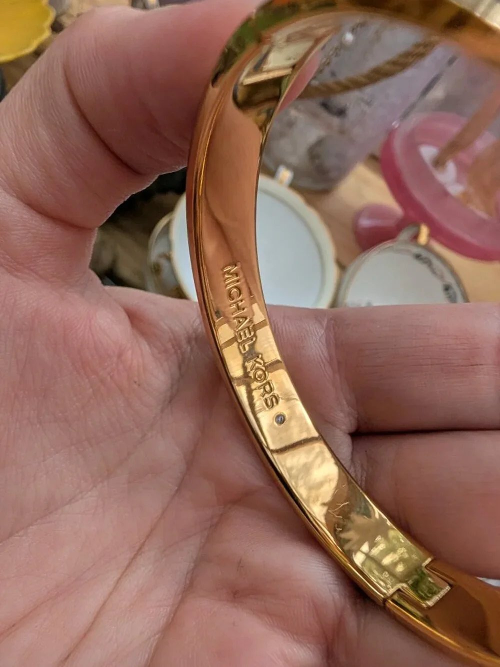 Michael Kors designer vintage Lock Charm rhinestone gold cuff bangle bracelet
